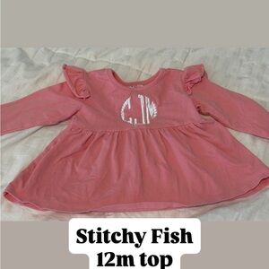 Stitchy Fish 12m Pink Long Sleeve Kids Top embroidered with cJm